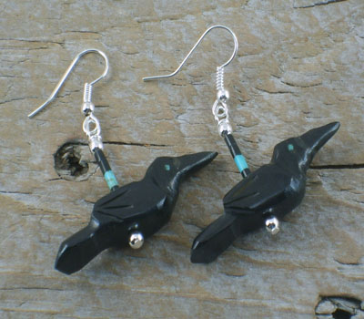 Southwest Jewelry Carved Jet Raven Earrings